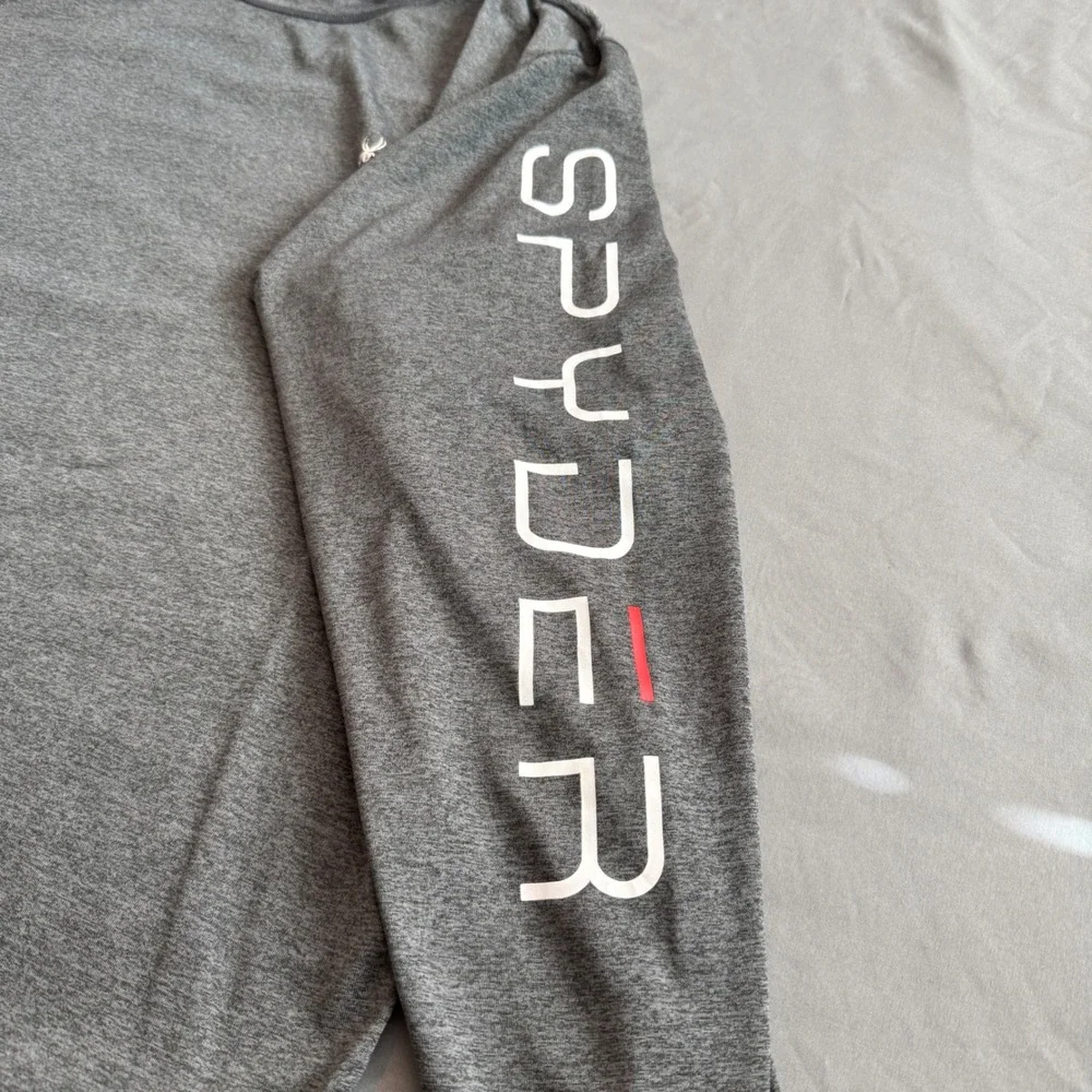 Spyder Swim Mens Rash‎ Guard Long Sleeve Charcoal Gray Heather Surf Shirt Logo